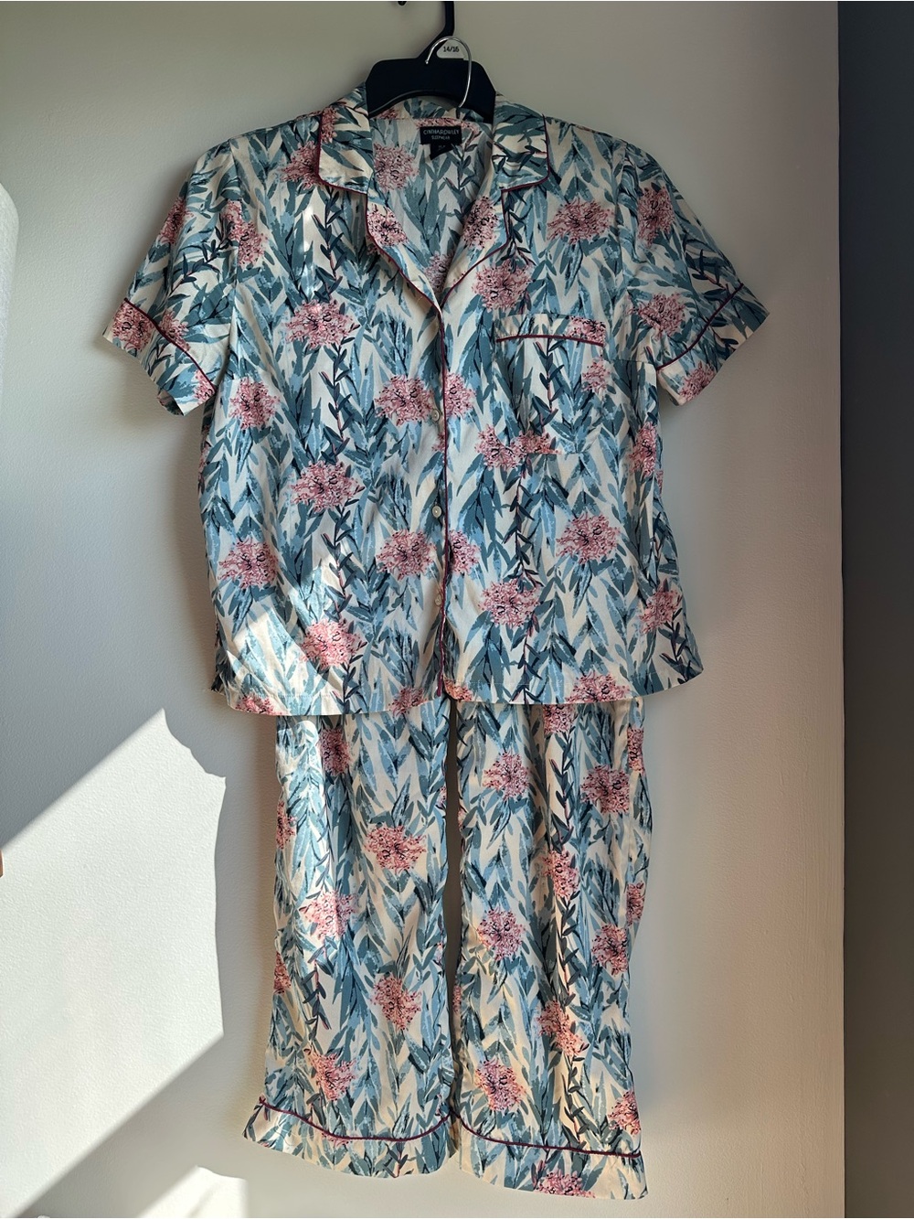 Cynthia Rowley Pajama Set pants and button down tshirt
